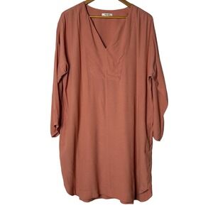 Madewell Dress Size L Womens Tunic Blush Pink V Neck Mini Casual Shirt Tail Hem‎